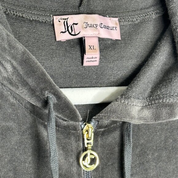 Juicy Couture Gray Velour Zip-Up Hoodie Jacket Size XL Y2K - Picture 5 of 6